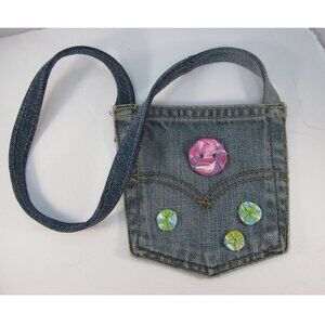 Handmade Girls Blue Jean Pocket Bag with Decorative Clay Buttons
